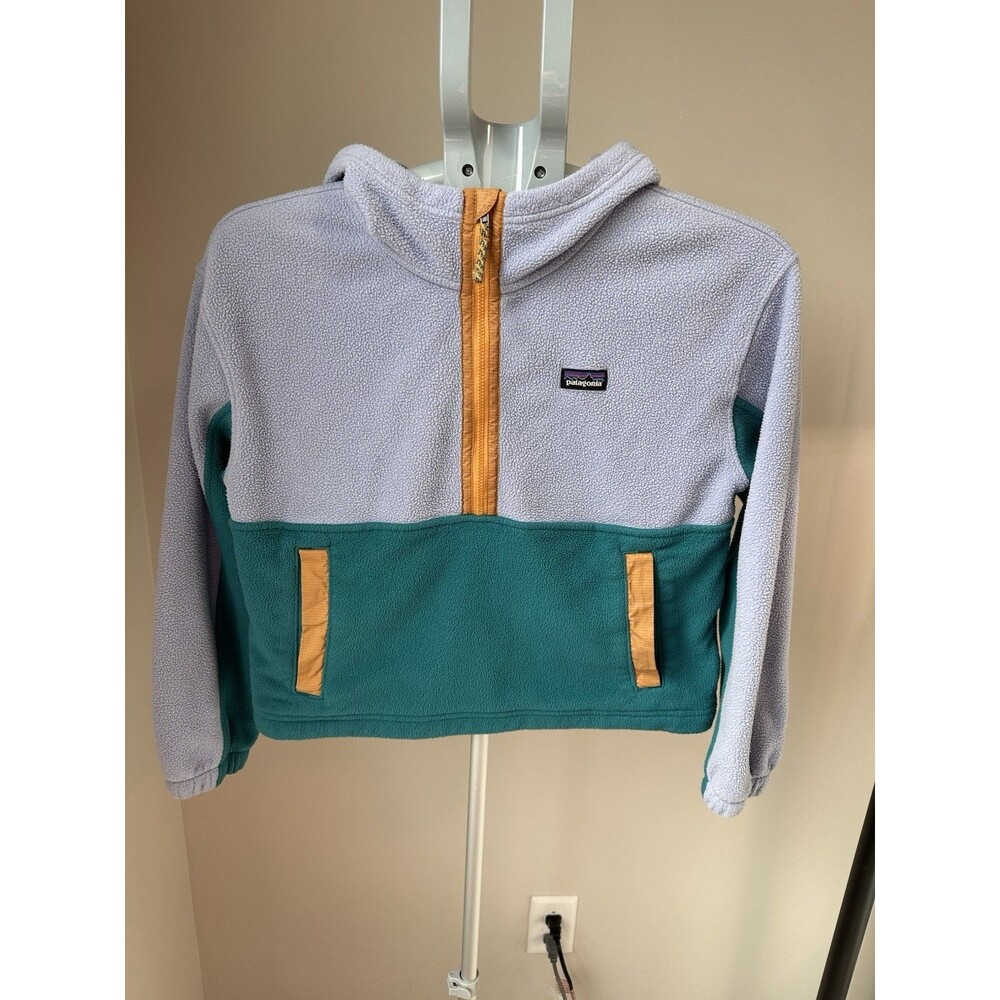 Patagonia Kids Microdini Cropped Hoody Fleece Pullover Colorblock Half Zip XL
